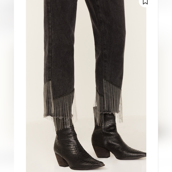 Rock & Roll Denim NWT Dark Wash High Rise Fringe Hem Cropped Straight Leg Wester - Picture 2 of 14